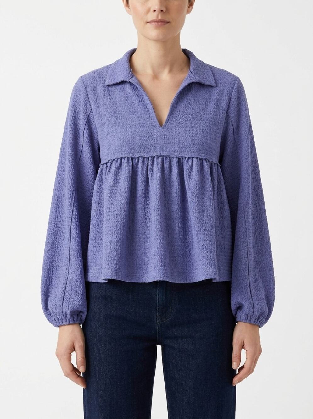 Bucket List Made in USA Blue Ruffle Peplum V-Neck Knit Top Women Size M